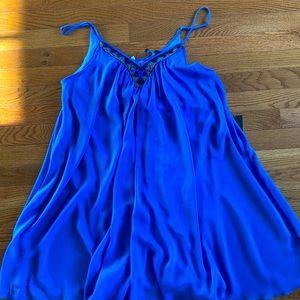 Express blue dress mini flowly with beaded neck